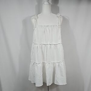 NWOT HYFVE White Babydoll Mini Sundress Layered Tie Straps Size L Sleeveless